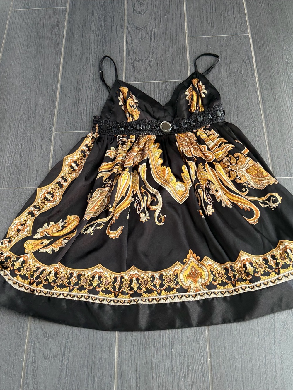 Forever 21 Black Mini Dress with Gold Paisley Print - Picture 7 of 8